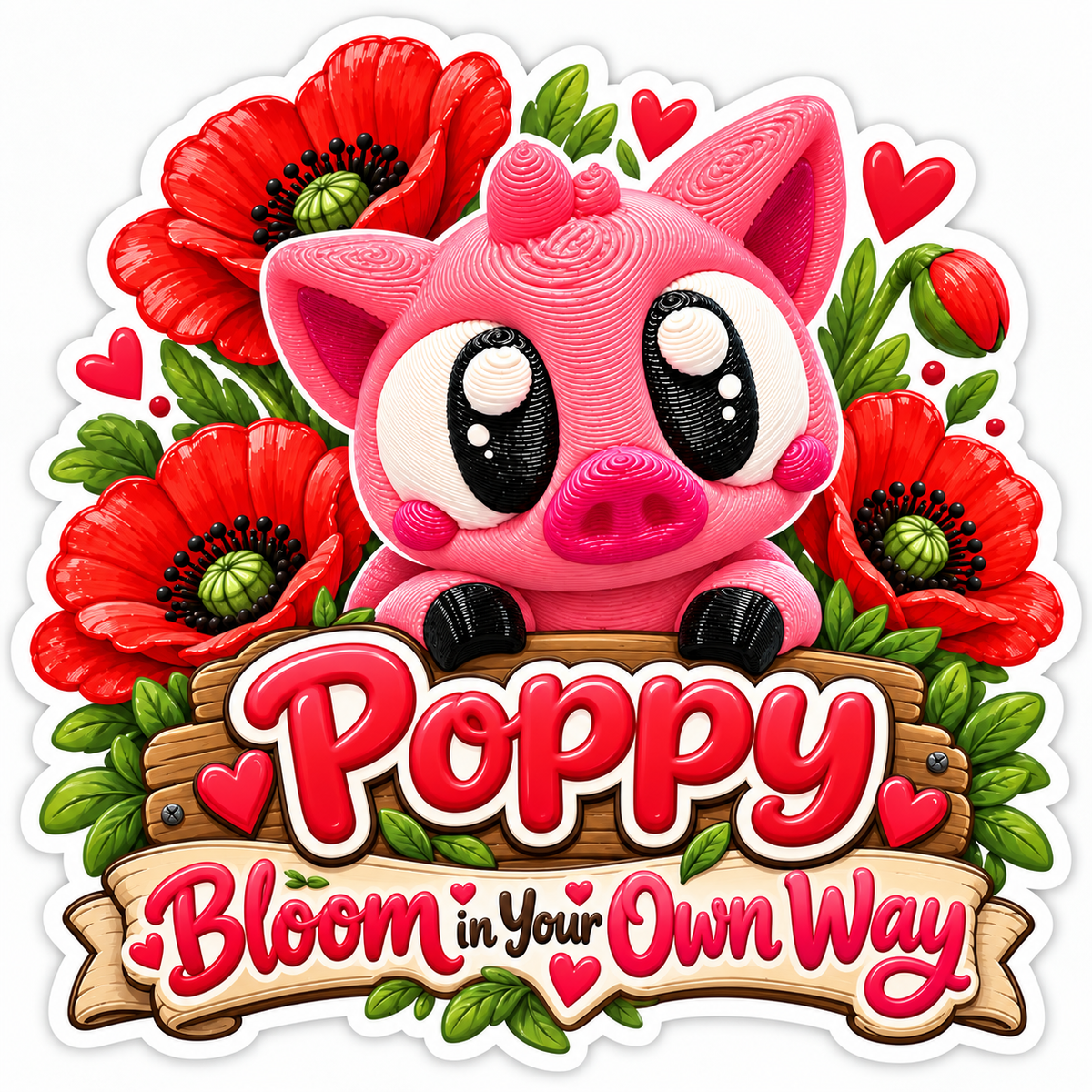 Poppy the Pig - Mini Mate | 3D Articulated Pig + Matching 3" Vinyl Sticker
