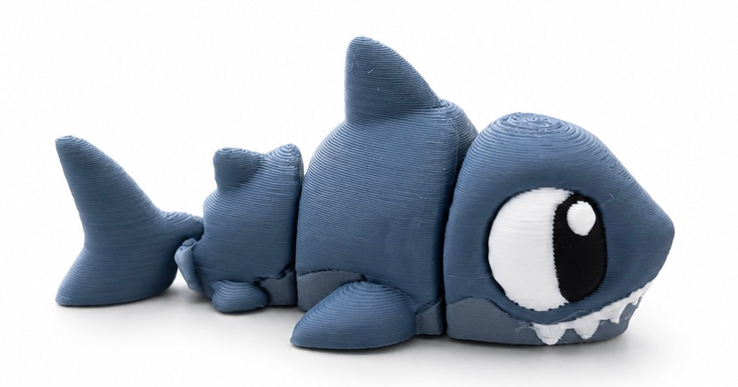 Finnick ("Finn") the Shark - Mini Mate | 3D Printed Articulated Shark + Matching 3" Vinyl Sticker