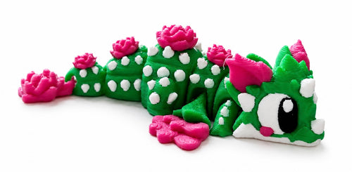 Cassie the Cactus Dragon - Mini Mate | 3D Printed Articulated Cactus + Matching 3" Vinyl Sticker