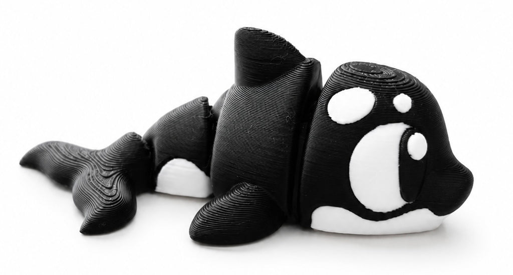 Atlas the Orca - Mini Mate | 3D Printed Articulated Orca + Matching 3" Vinyl Sticker