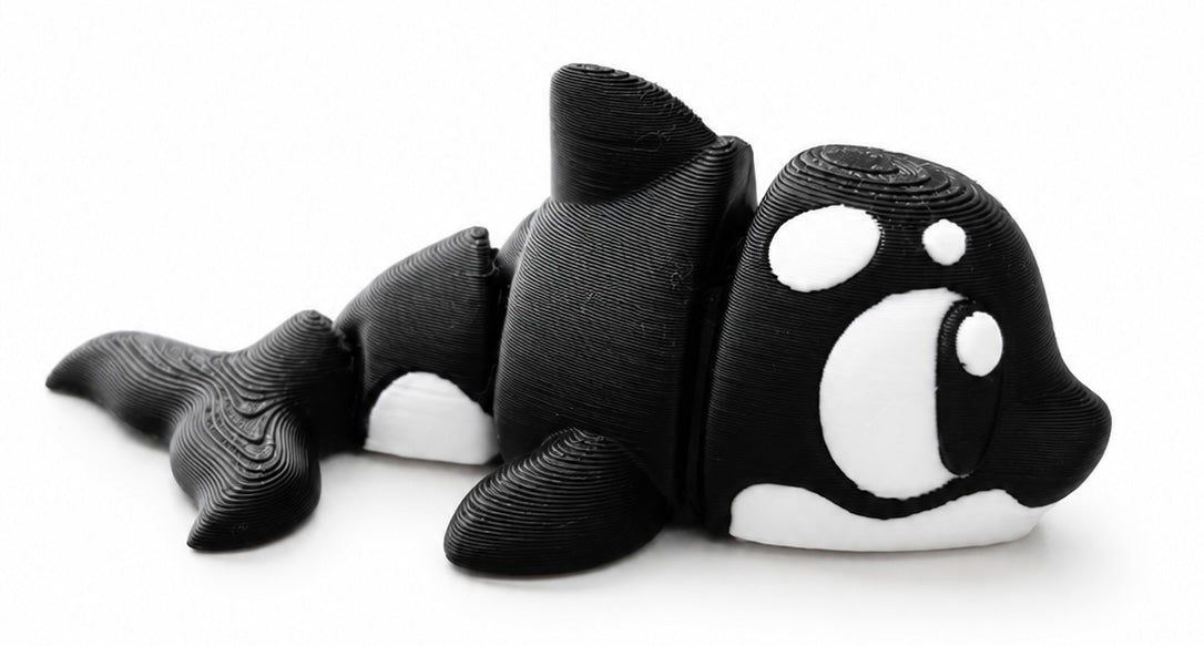 Atlas the Orca - Mini Mate | 3D Printed Articulated Orca + Matching 3" Vinyl Sticker