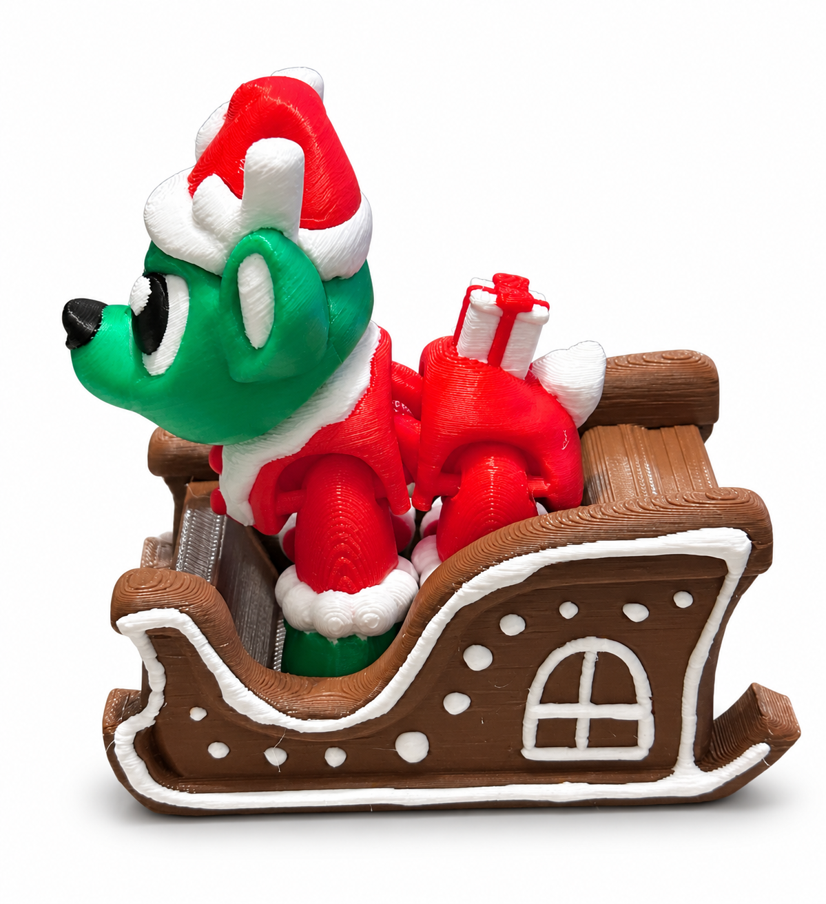 Festive Green Reindeer & Sleigh Set - 3D Printed Christmas Collectible