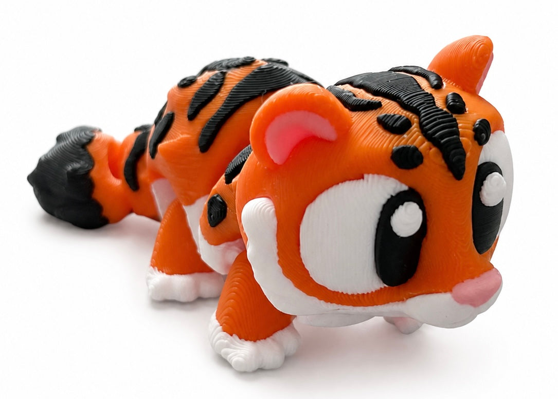 Tango the Tiger - Mini Mate | 3D Printed Articulated Tiger + Matching 3" Vinyl Sticker
