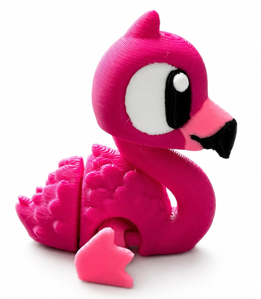 Flora the Flamingo - Mini Mate | 3D Printed Articulated Flamingo + Matching 3" Vinyl Sticker