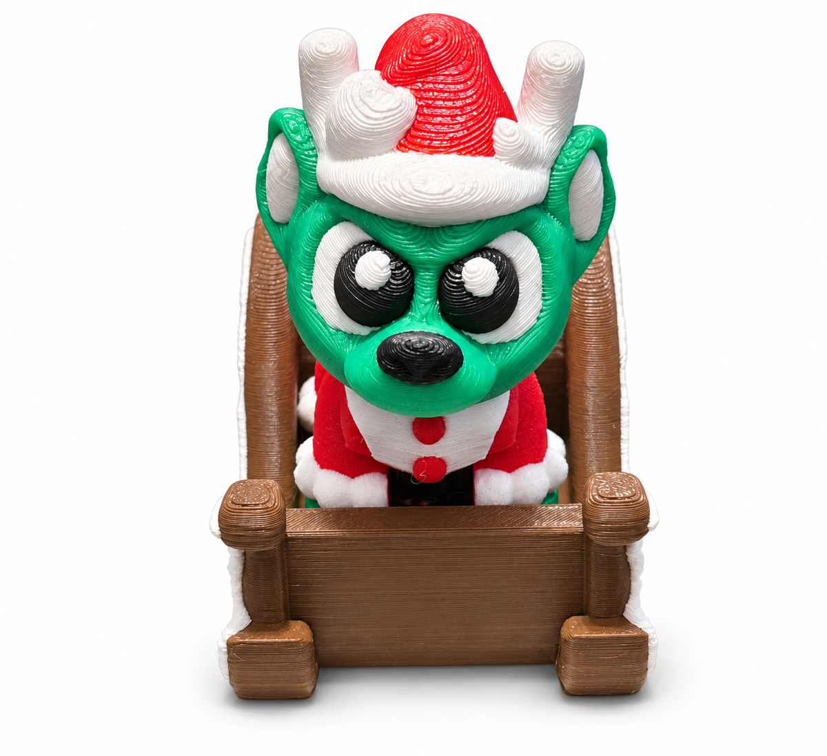 Festive Green Reindeer & Sleigh Set - 3D Printed Christmas Collectible