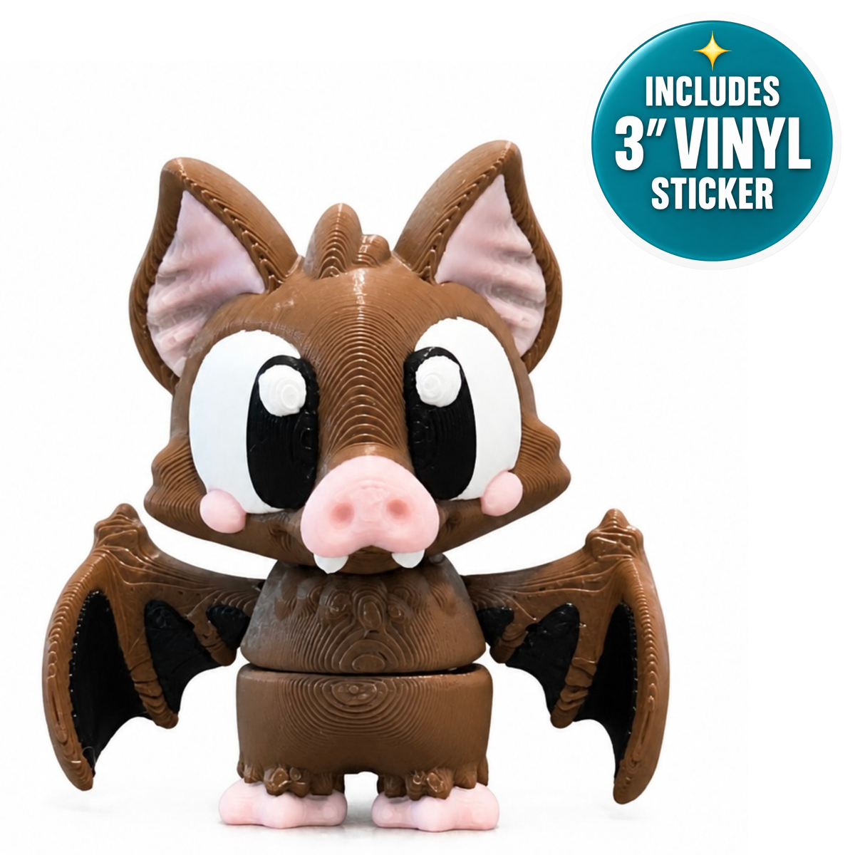 Bram the Bat - Mini Mate | 3D Printed Articulated Bat + Matching 3" Vinyl Sticker