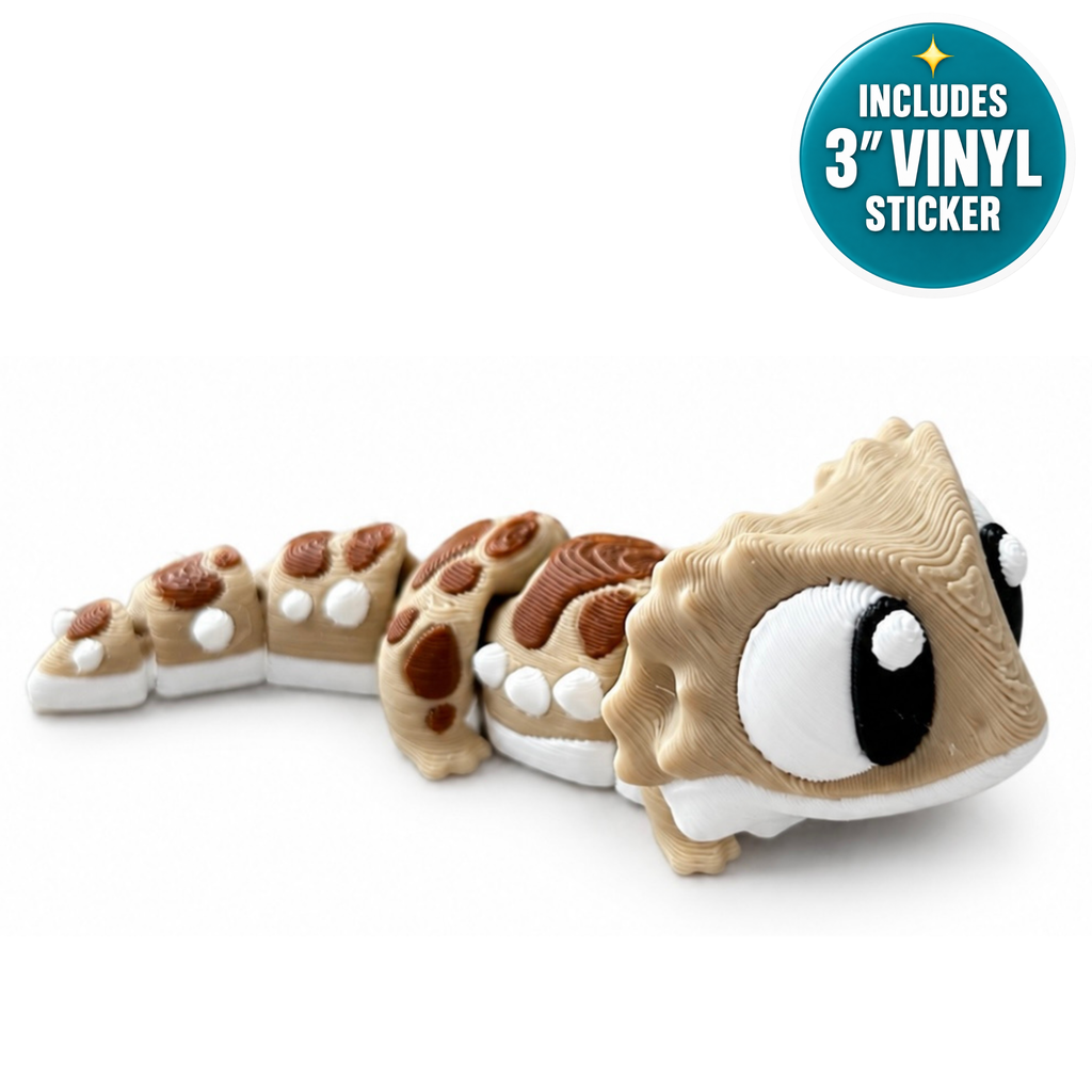 Draco the Bearded Dragon -Mini Mate | 3D Printed Articulated Bearded Dragon + Matching 3" Vinyl Sticker