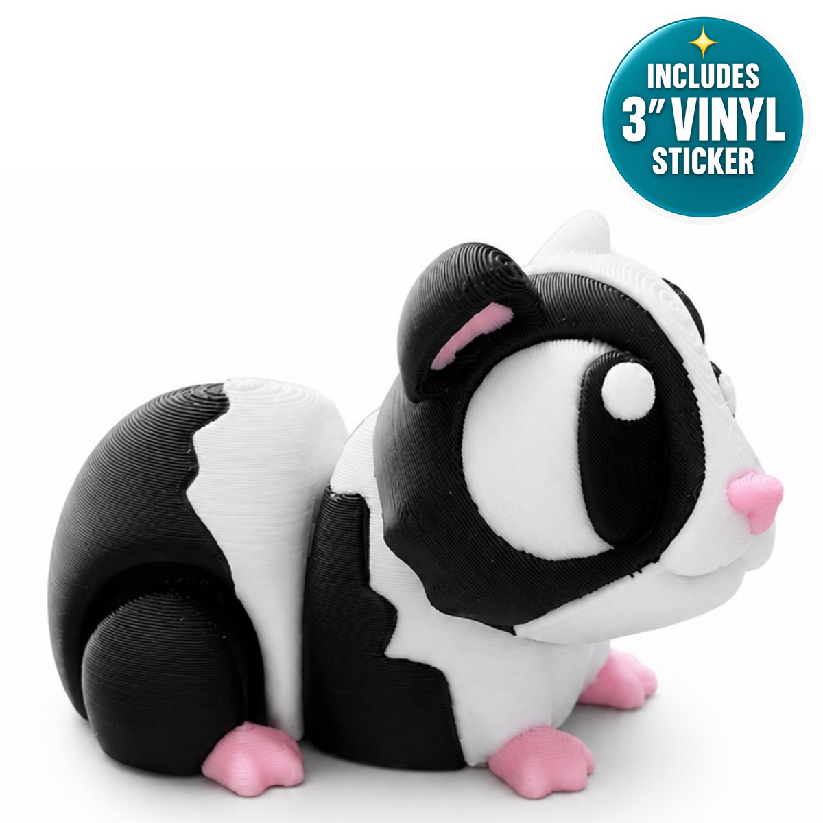 Tux the Guinea Pig - Mini Mate | 3D Printed Articulated Guinea Pig + Matching 3" Vinyl Sticker