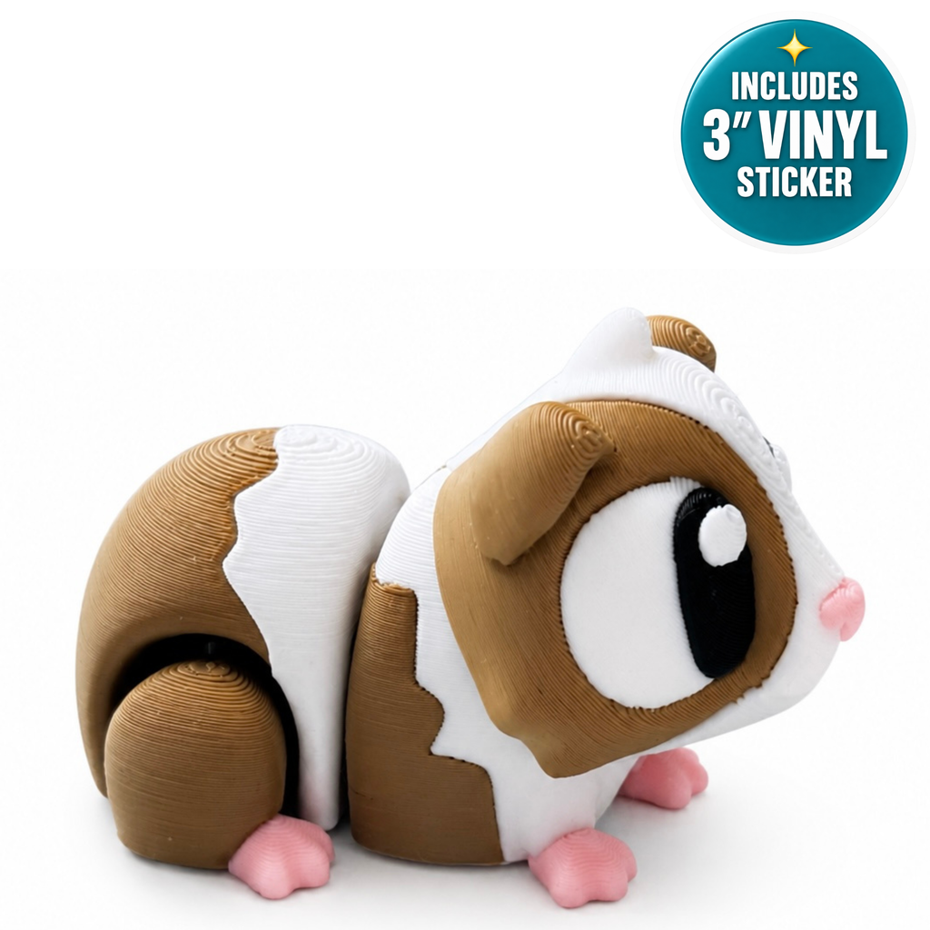 Pip The Guinea Pig - Mini Mate | 3D Printed Articulated Guinea Pig + Matching 3" Vinyl Sticker