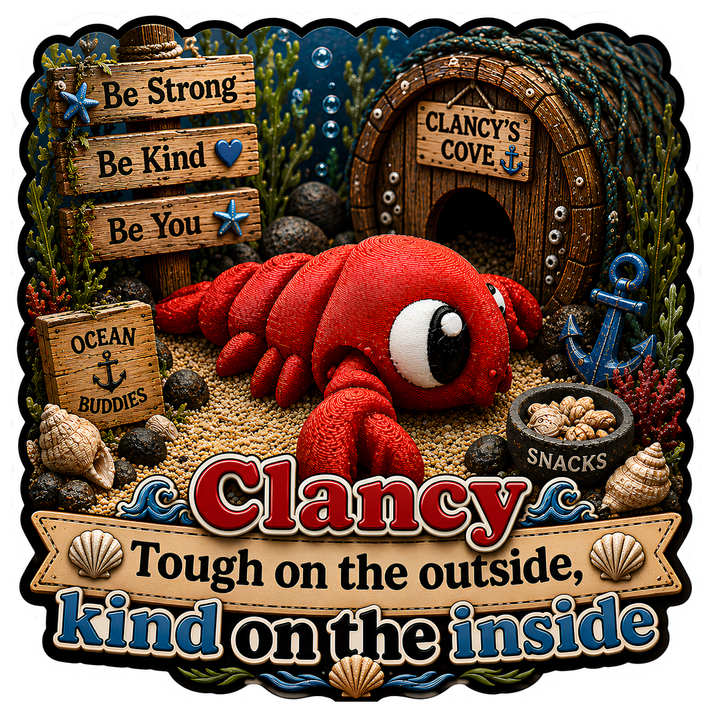 Clancy the Lobster - Mini Mate | 3D Printed Articulated Lobster + Matching 3" Vinyl Sticker