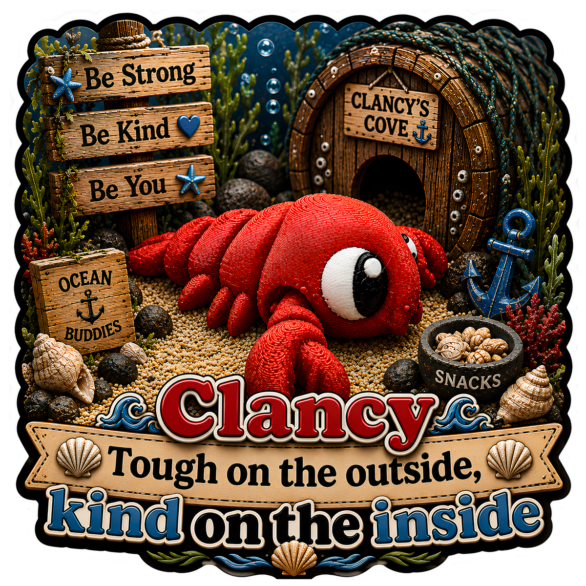 Clancy the Lobster - Mini Mate | 3D Printed Articulated Lobster + Matching 3" Vinyl Sticker