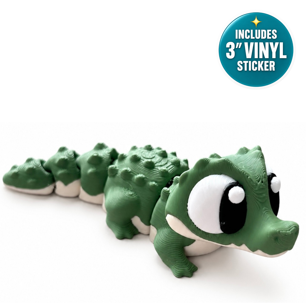 Snappy the Crocodile - Mini Mate | 3D Printed Articulated Crocodile + Matching 3" Vinyl Sticker