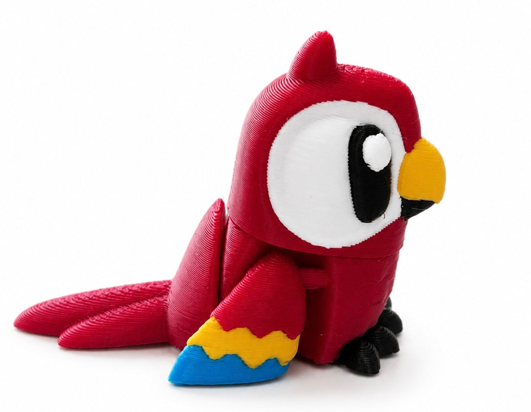 Rio the Macaw - Mini Mate | 3D Printed Articulated Macaw + Matching 3" Vinyl Sticker