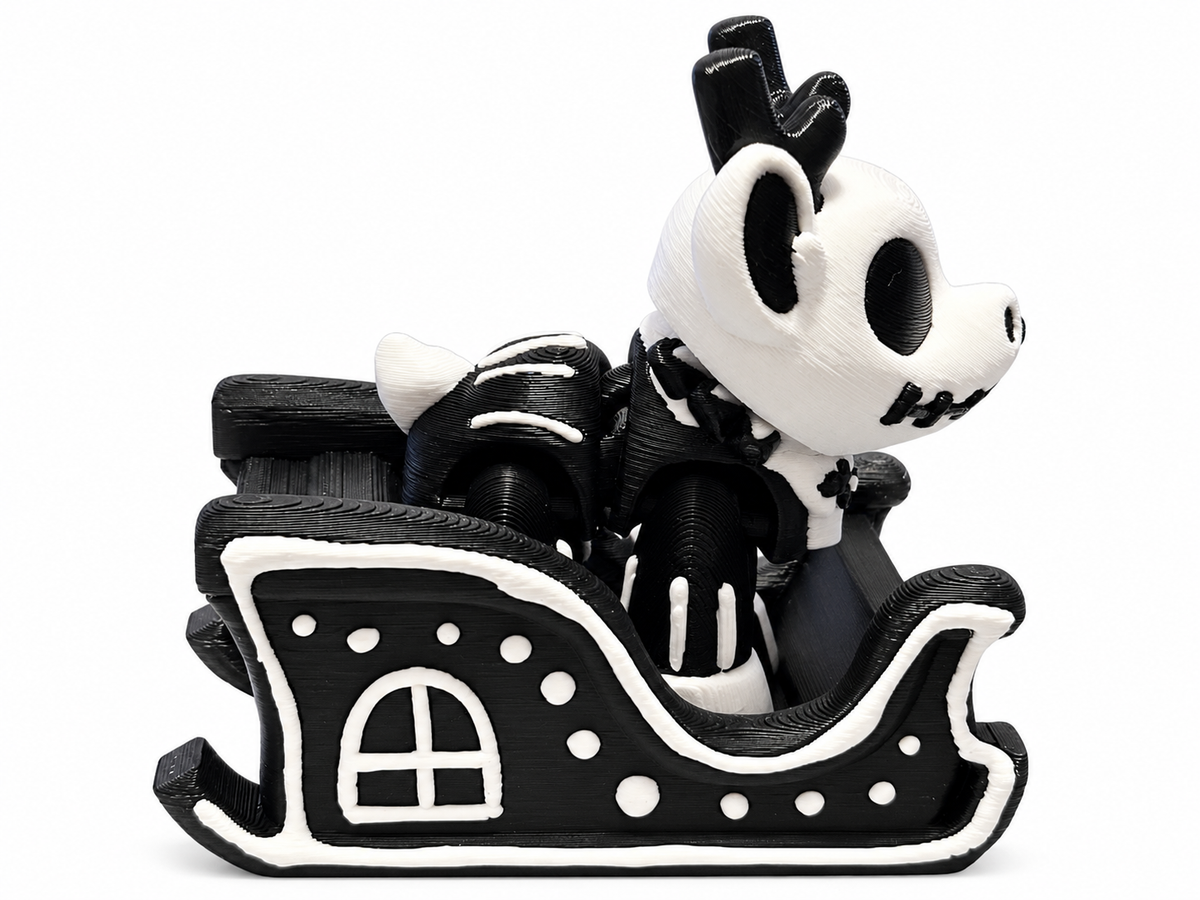 Spooky Black/White Reindeer & Sleigh - 3D Printed Christmas Collectible