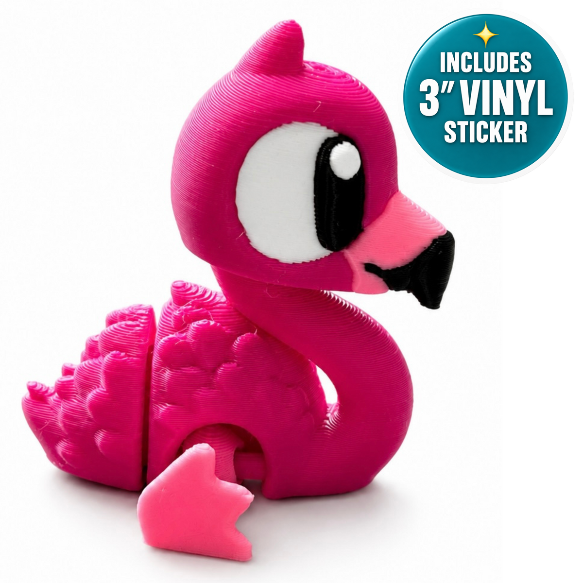 Flora the Flamingo - Mini Mate | 3D Printed Articulated Flamingo + Matching 3" Vinyl Sticker