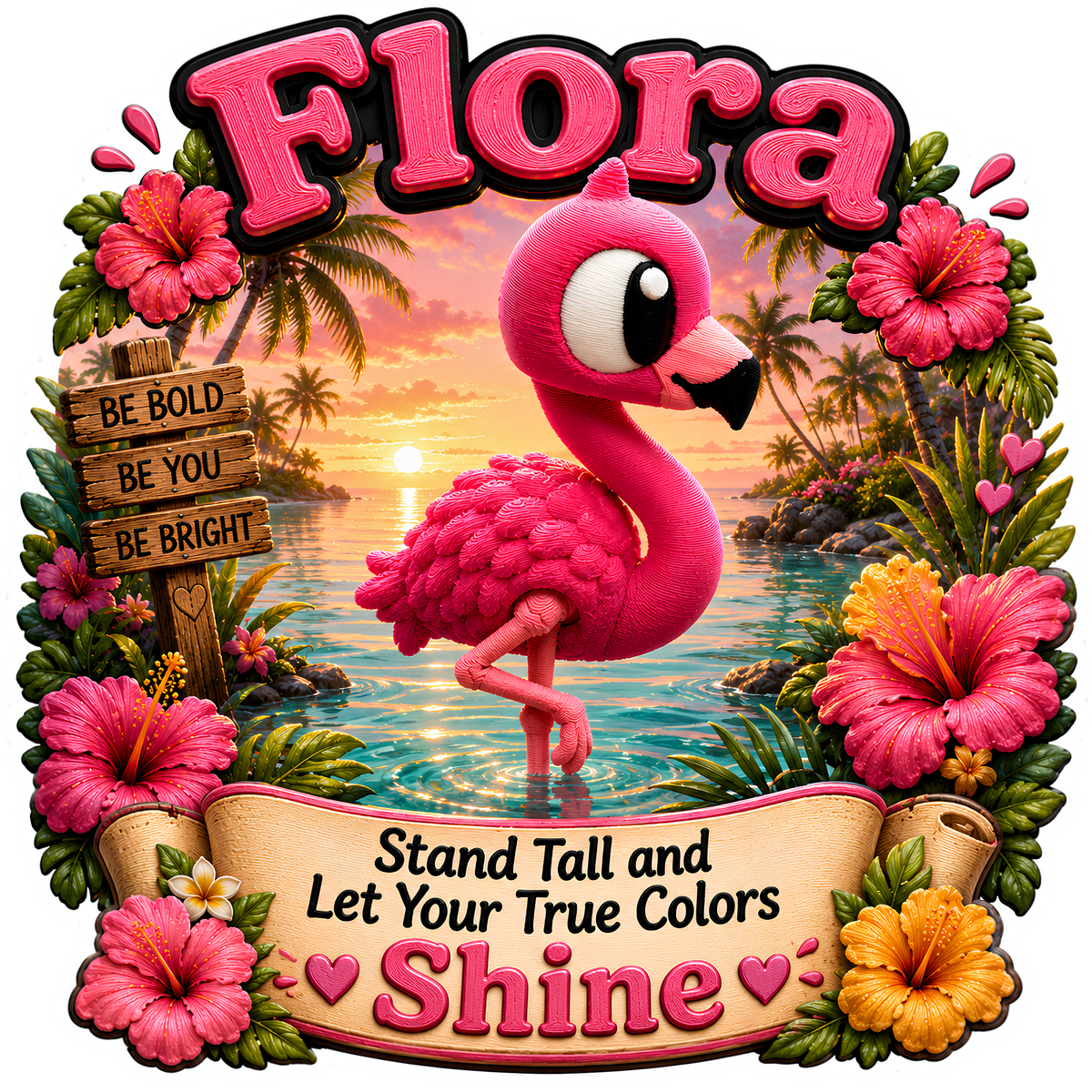 Flora the Flamingo - Mini Mate | 3D Printed Articulated Flamingo + Matching 3" Vinyl Sticker