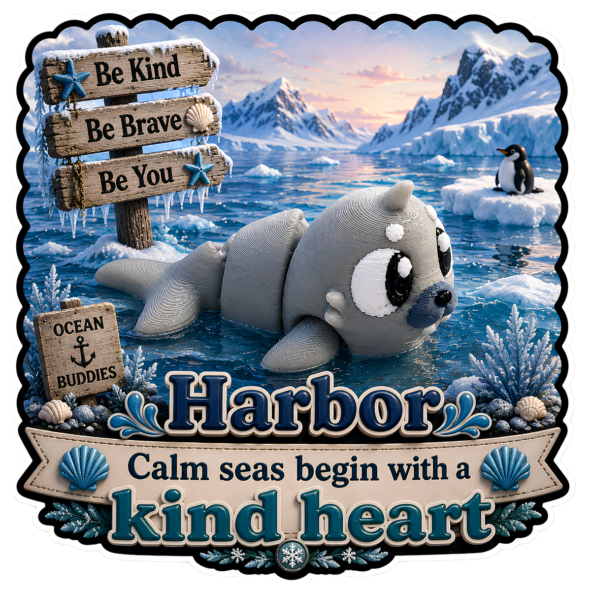 Harbor the Seal - Mini Mate | 3D Printed Articulated Seal + Matching 3" Vinyl Sticker