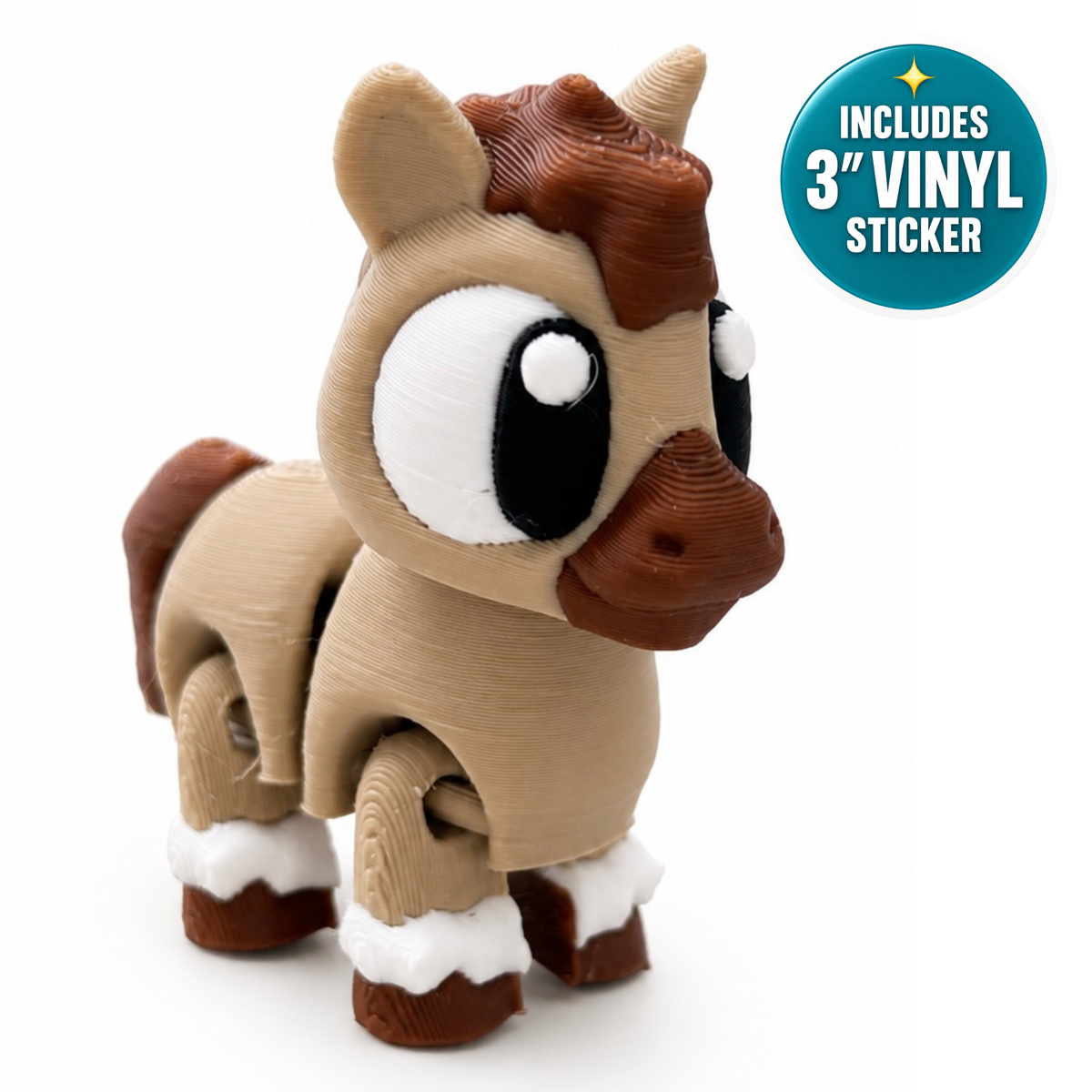 Willow the Horse - Mini Mate | 3D Printed Articulated Horse + Matching 3" Vinyl Sticker