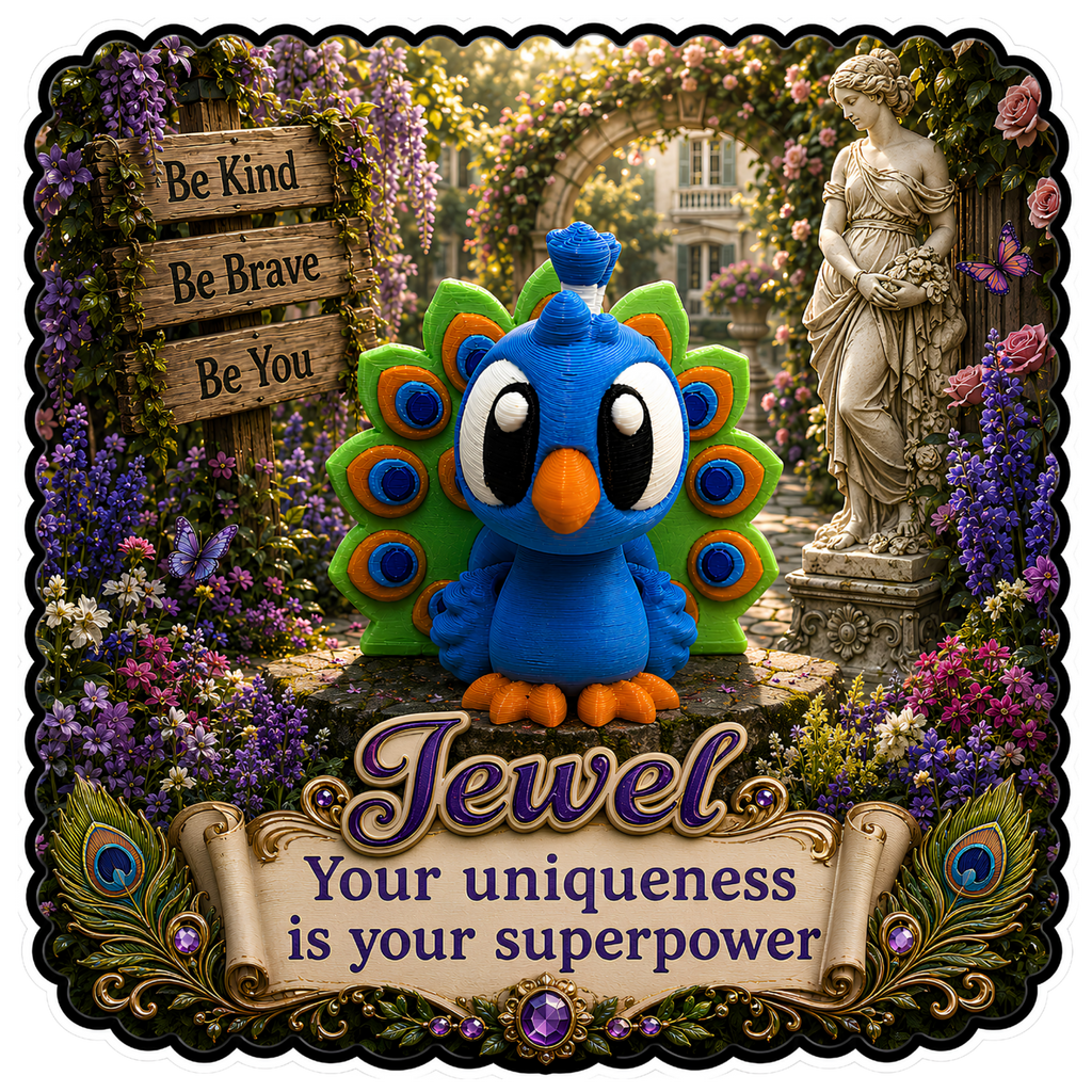 Jewel the Peacock - Mini Mate | 3D Articulated Peacock + Matching 3" Vinyl Sticker