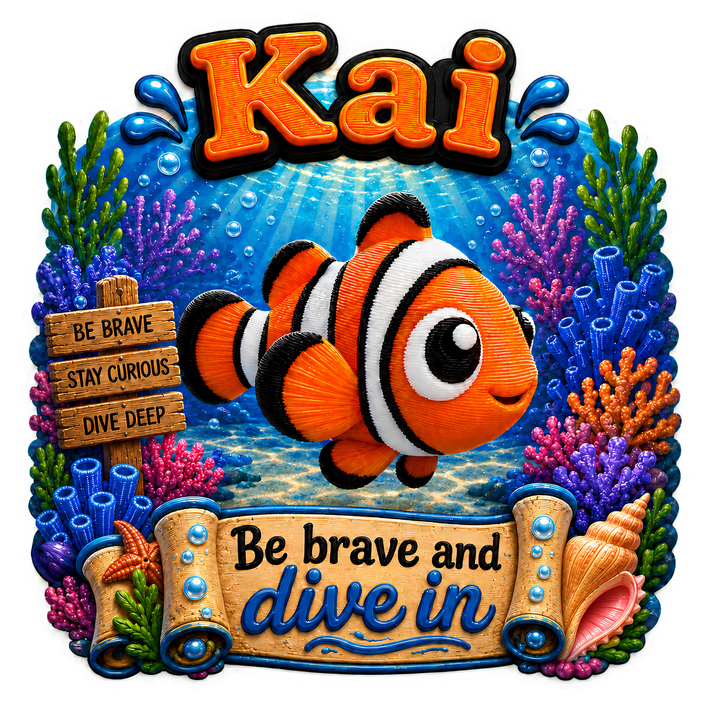 Kai the Clownfish - Mini Mate | 3D Printed Articulated Fish + Matching 3" Vinyl Sticker