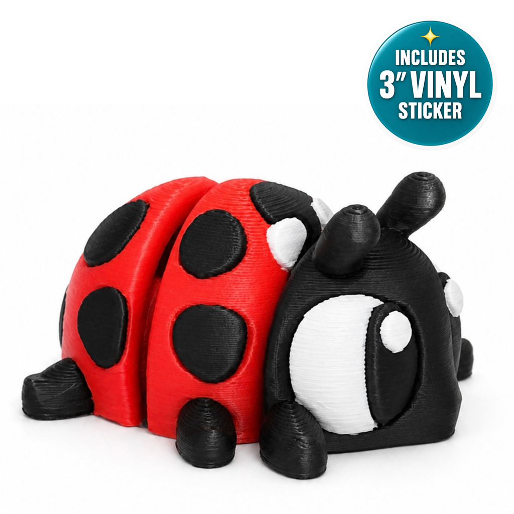 Lucky the Ladybug - Mini Mate | 3D Printed Articulated Ladybug + Matching 3" Vinyl Sticker