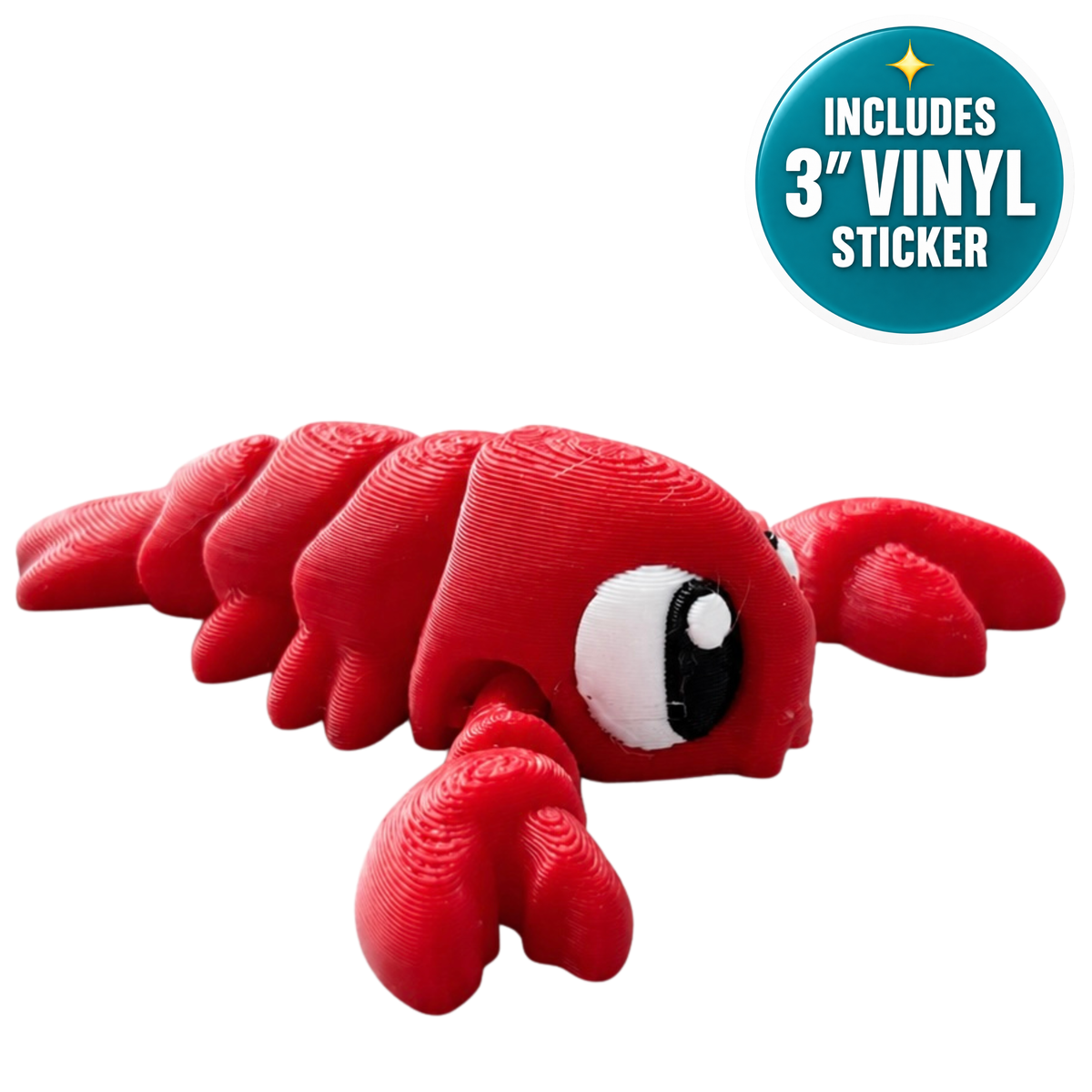 Clancy the Lobster - Mini Mate | 3D Printed Articulated Lobster + Matching 3" Vinyl Sticker