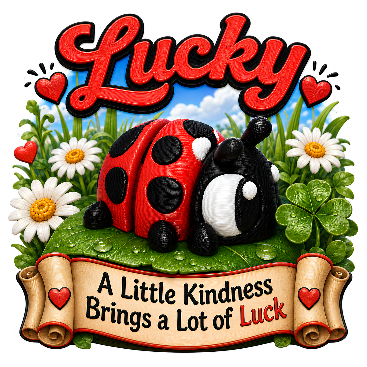 Lucky the Ladybug - Mini Mate | 3D Printed Articulated Ladybug + Matching 3" Vinyl Sticker