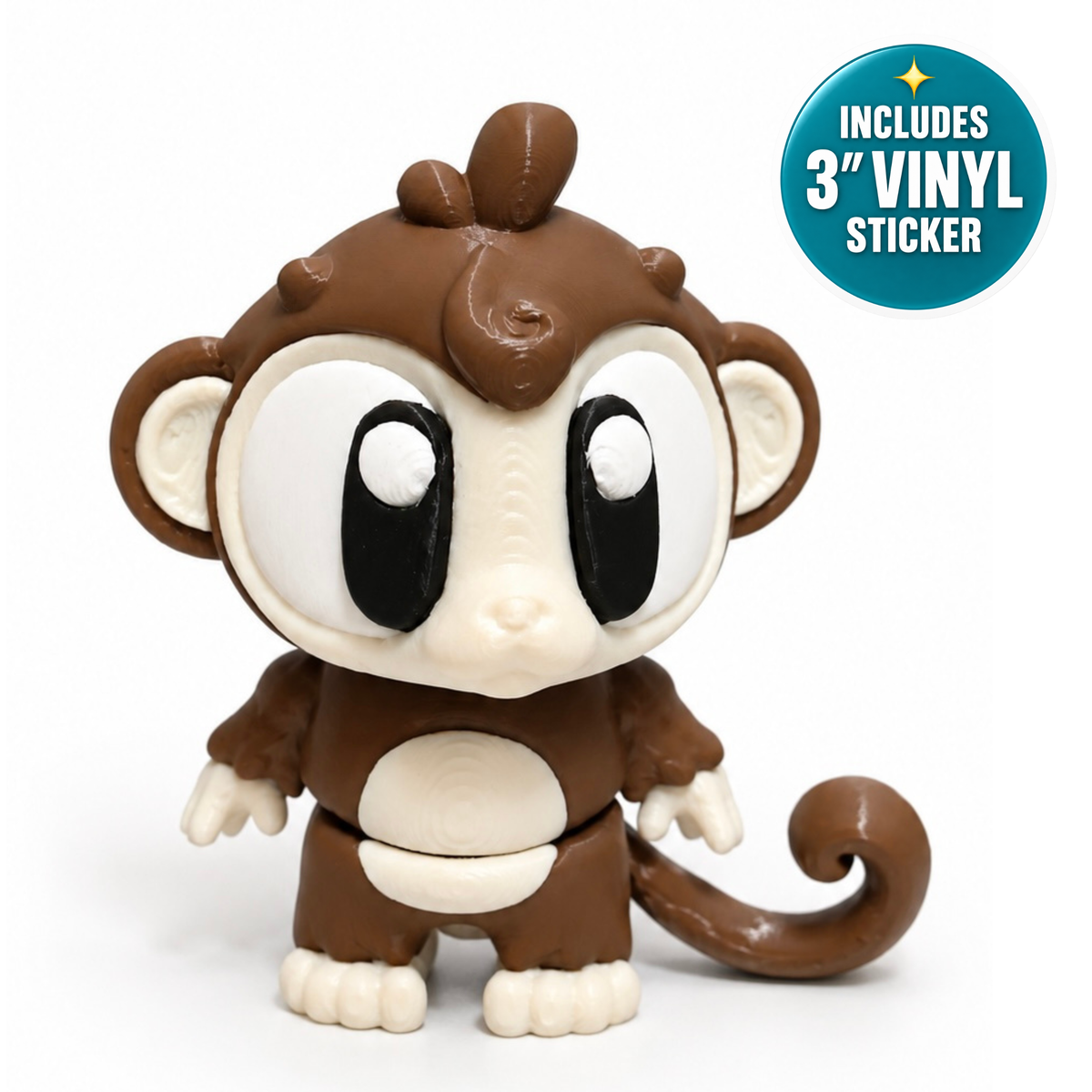 Milo the Monkey - Mini Mate | 3D Printed Articulated Monkey + Matching 3" Vinyl Sticker