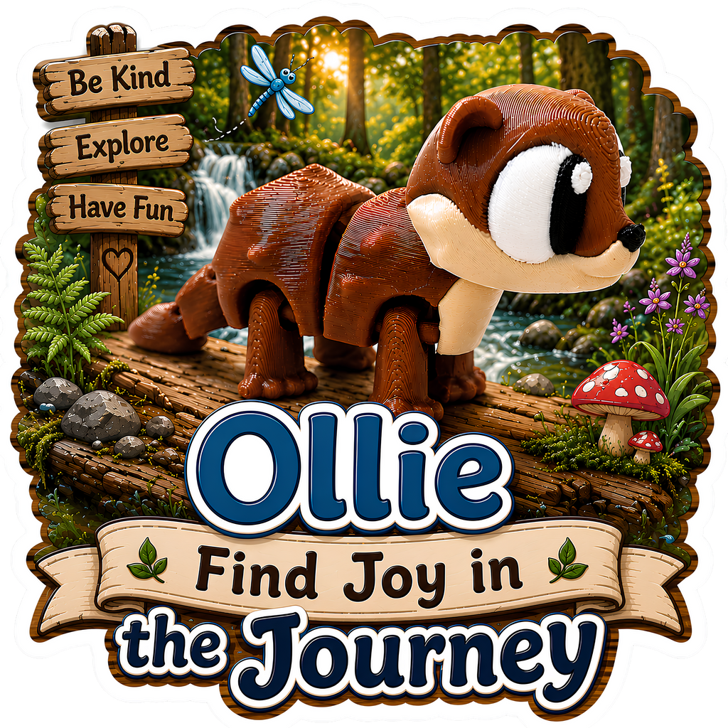 Ollie the Otter - Mini Mate | 3D Printed Articulated Otter + Matching 3" Vinyl Sticker
