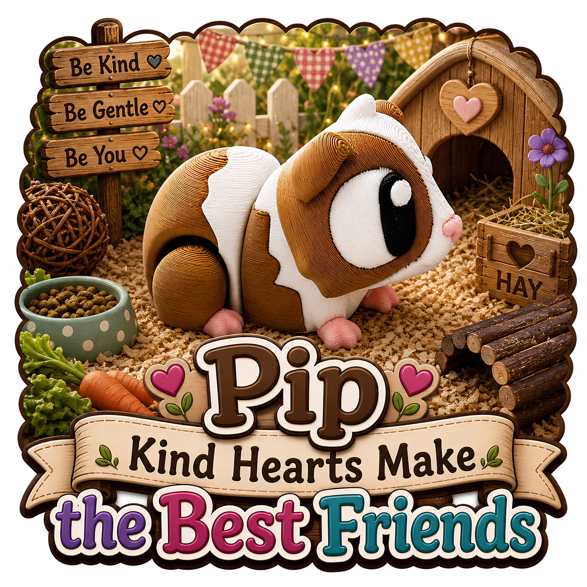 Pip The Guinea Pig - Mini Mate | 3D Printed Articulated Guinea Pig + Matching 3" Vinyl Sticker