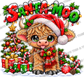 Santa-Moo Christmas Highland Cow PNG|Commercial Use Digital Download