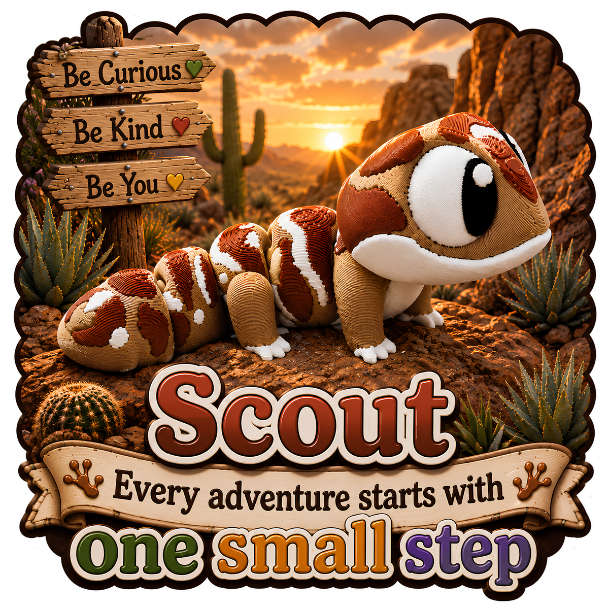Scout the Gecko - Mini Mate | 3D Printed Articulated Gecko + Matching 3" Vinyl Sticker