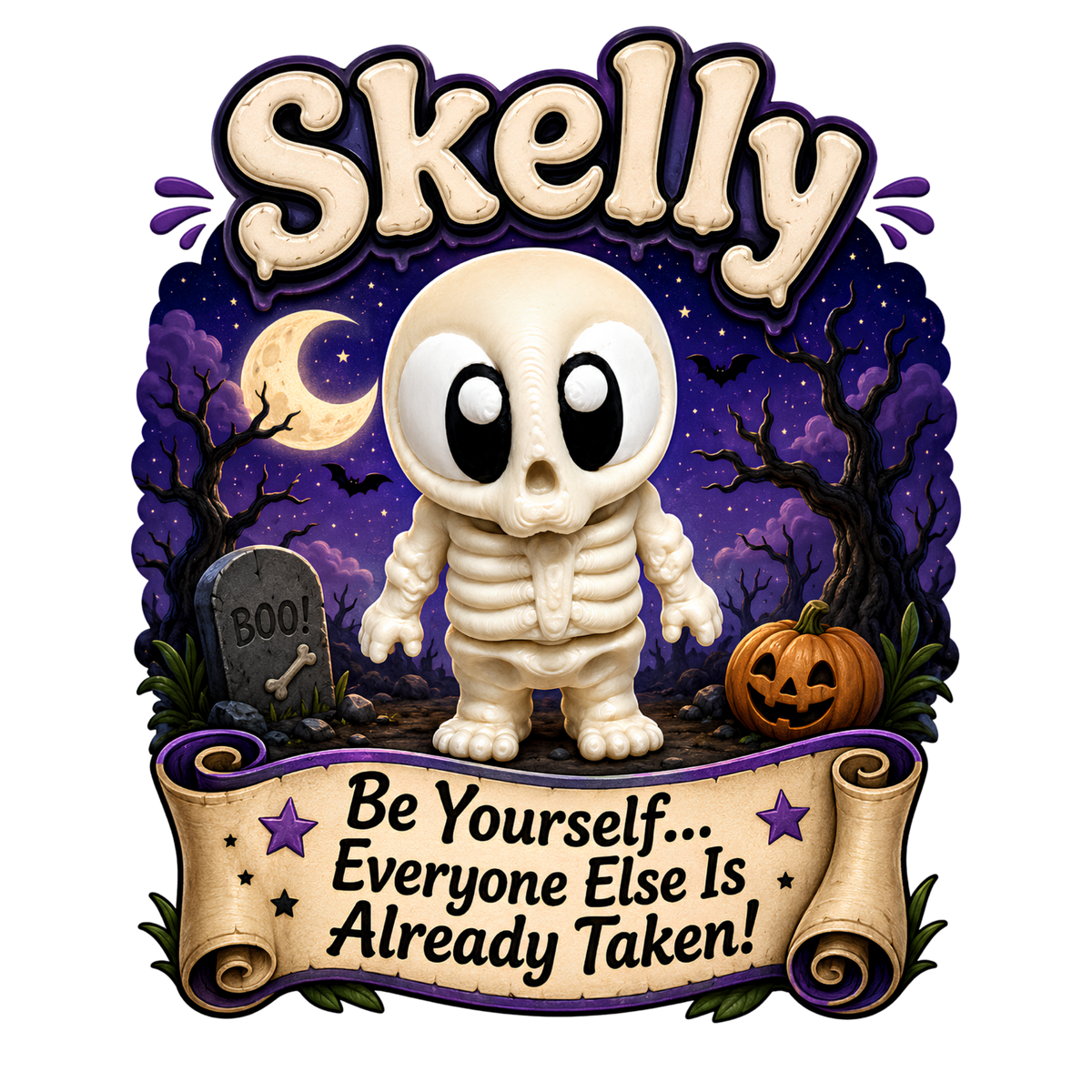 Skelly the Skeleton - Mini Mate | 3D Printed Articulated Skeleton + Matching 3" Vinyl Sticker