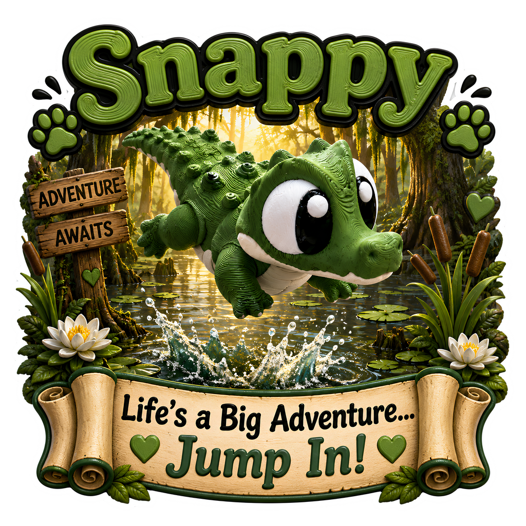 Snappy the Crocodile - Mini Mate | 3D Printed Articulated Crocodile + Matching 3" Vinyl Sticker