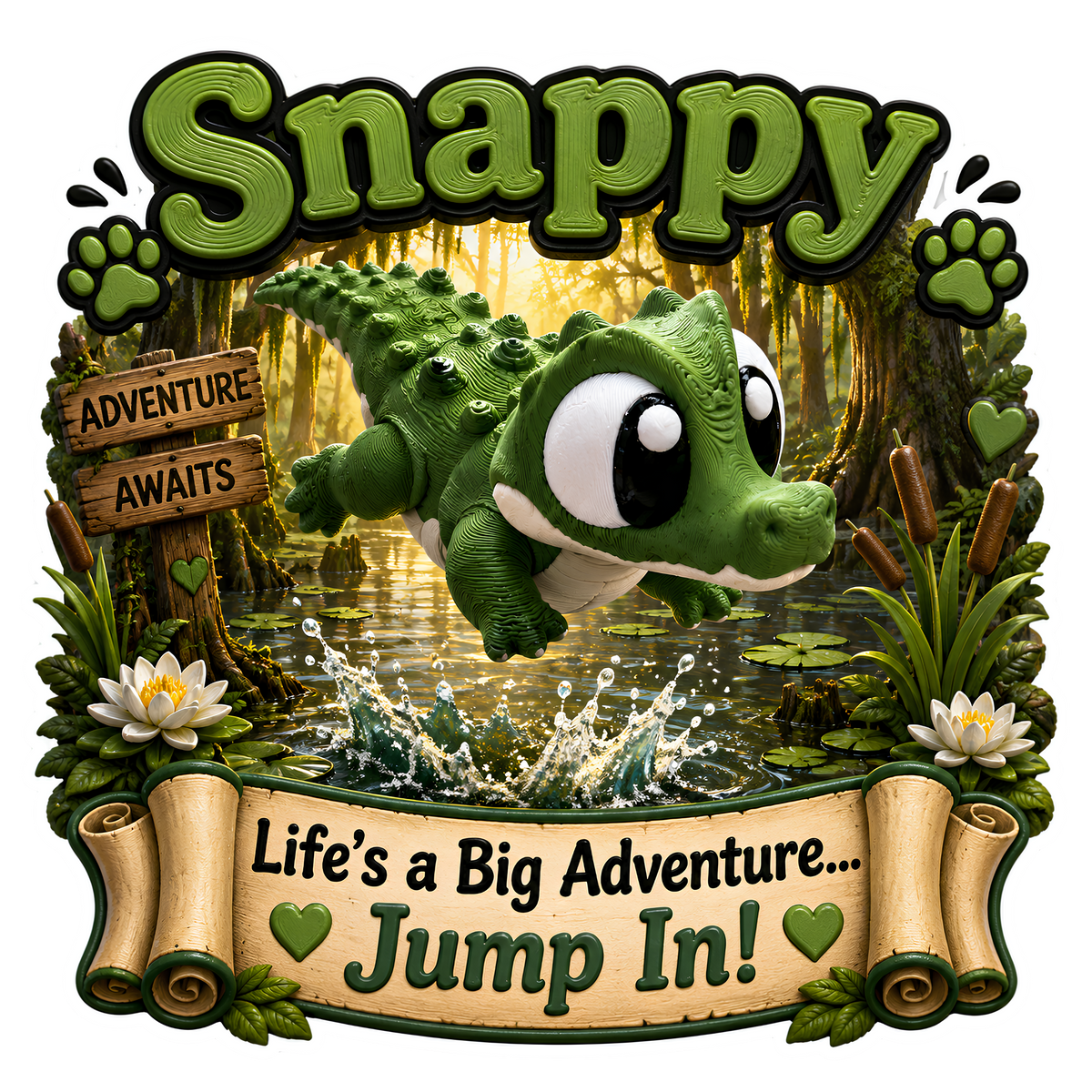 Snappy the Crocodile - Mini Mate | 3D Printed Articulated Crocodile + Matching 3" Vinyl Sticker