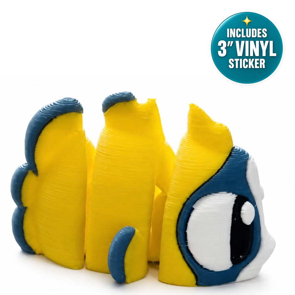 Sol The Butterfly Fish - Mini Mate | 3D Printed Articulated Fish + Matching 3" Vinyl Sticker