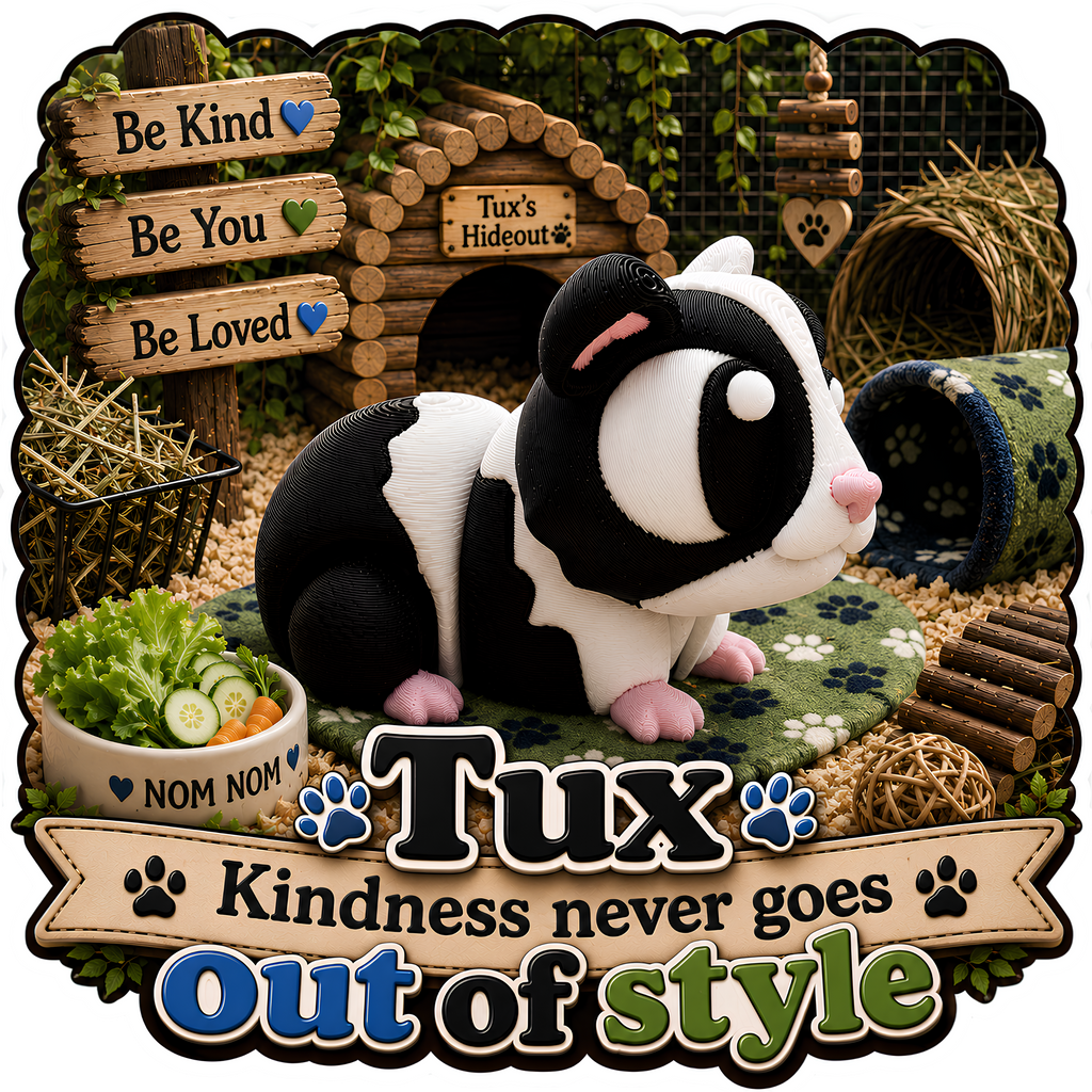 Tux the Guinea Pig - Mini Mate | 3D Printed Articulated Guinea Pig + Matching 3" Vinyl Sticker