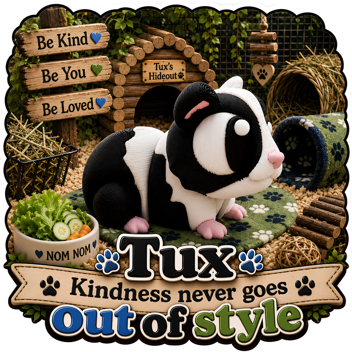 Tux the Guinea Pig - Mini Mate | 3D Printed Articulated Guinea Pig + Matching 3" Vinyl Sticker