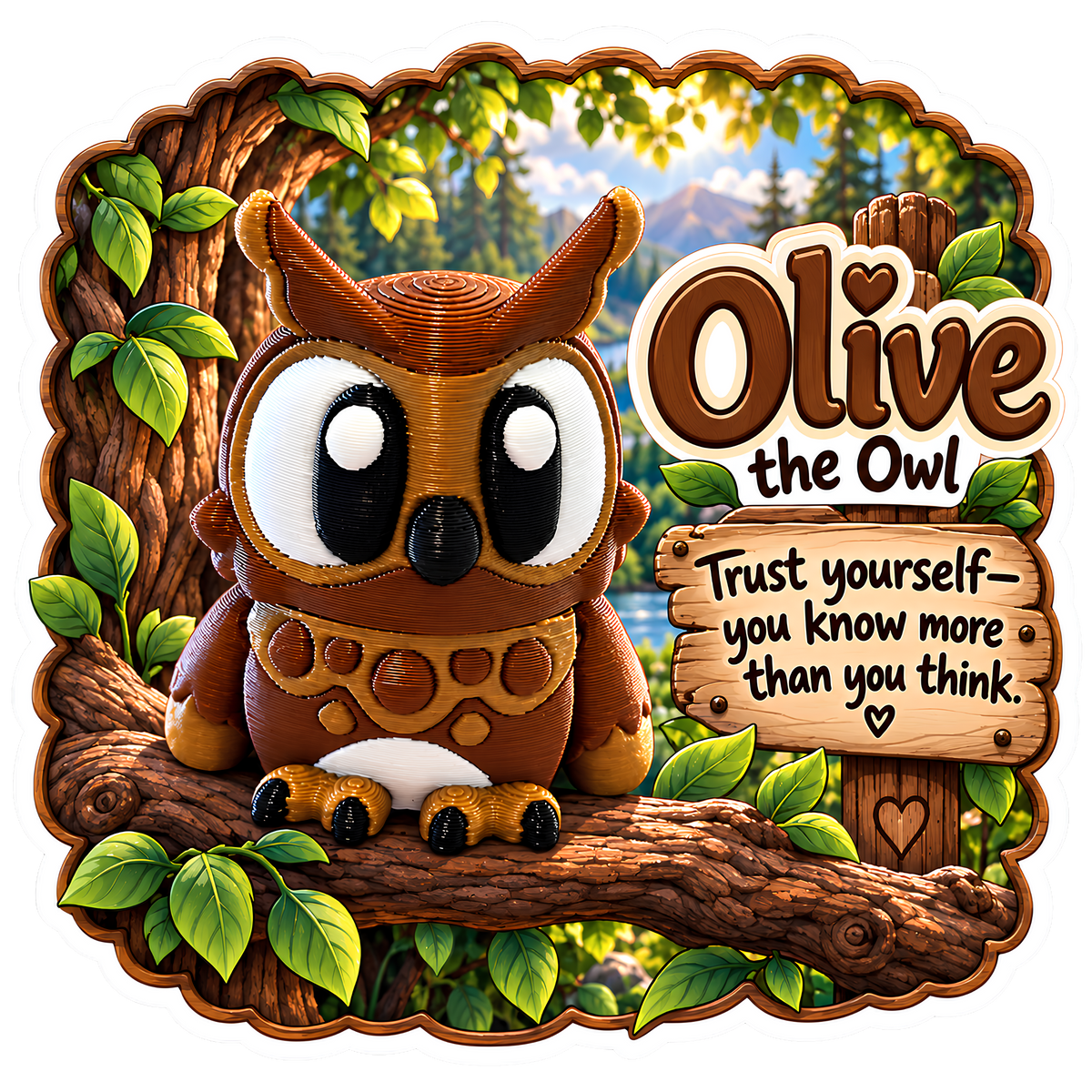 Olive the Owl - Mini Mate | 3D Articulated Owl + Matching 3" Vinyl Sticker