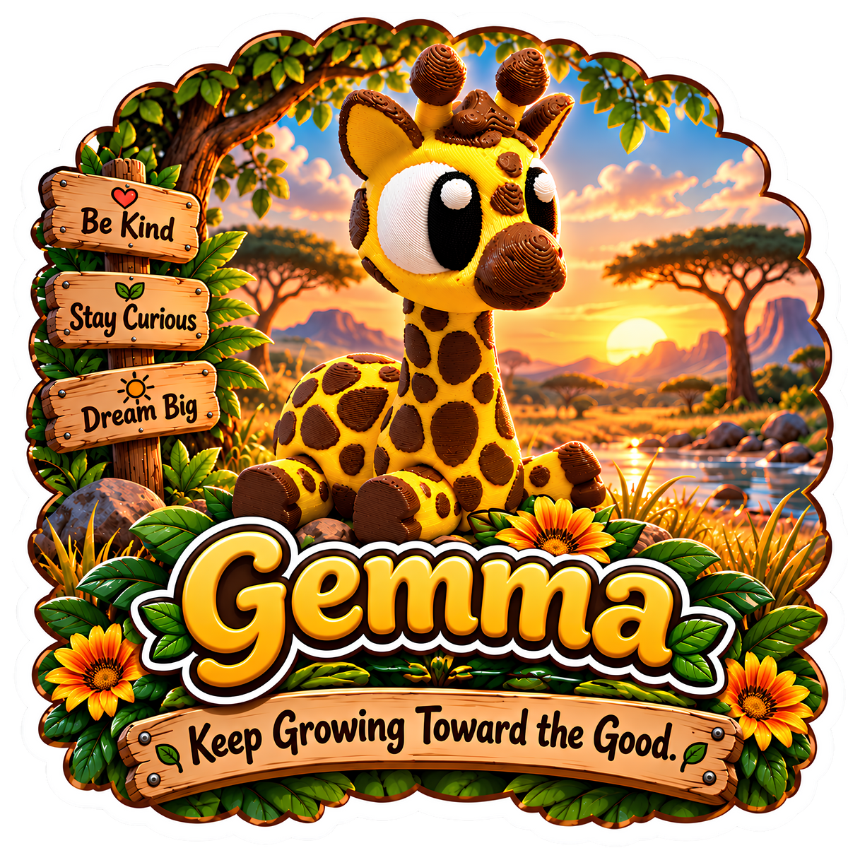 Gemma the Giraffe - Mini Mate | 3D Articulated Giraffe + Matching 3" Vinyl Sticker