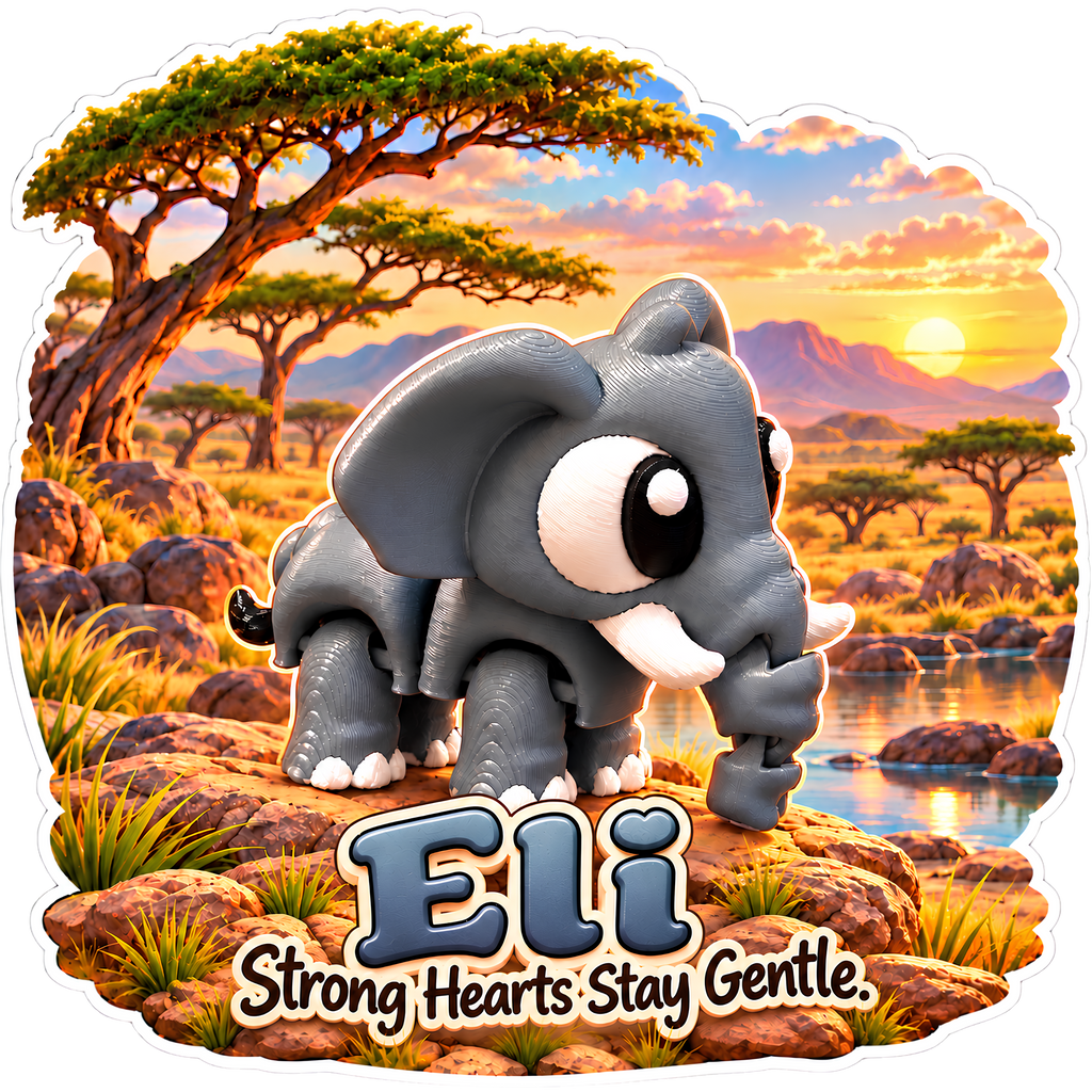 Eli the Elephant - Mini Mate | 3D Articulated Elephant + Matching 3" Vinyl Sticker