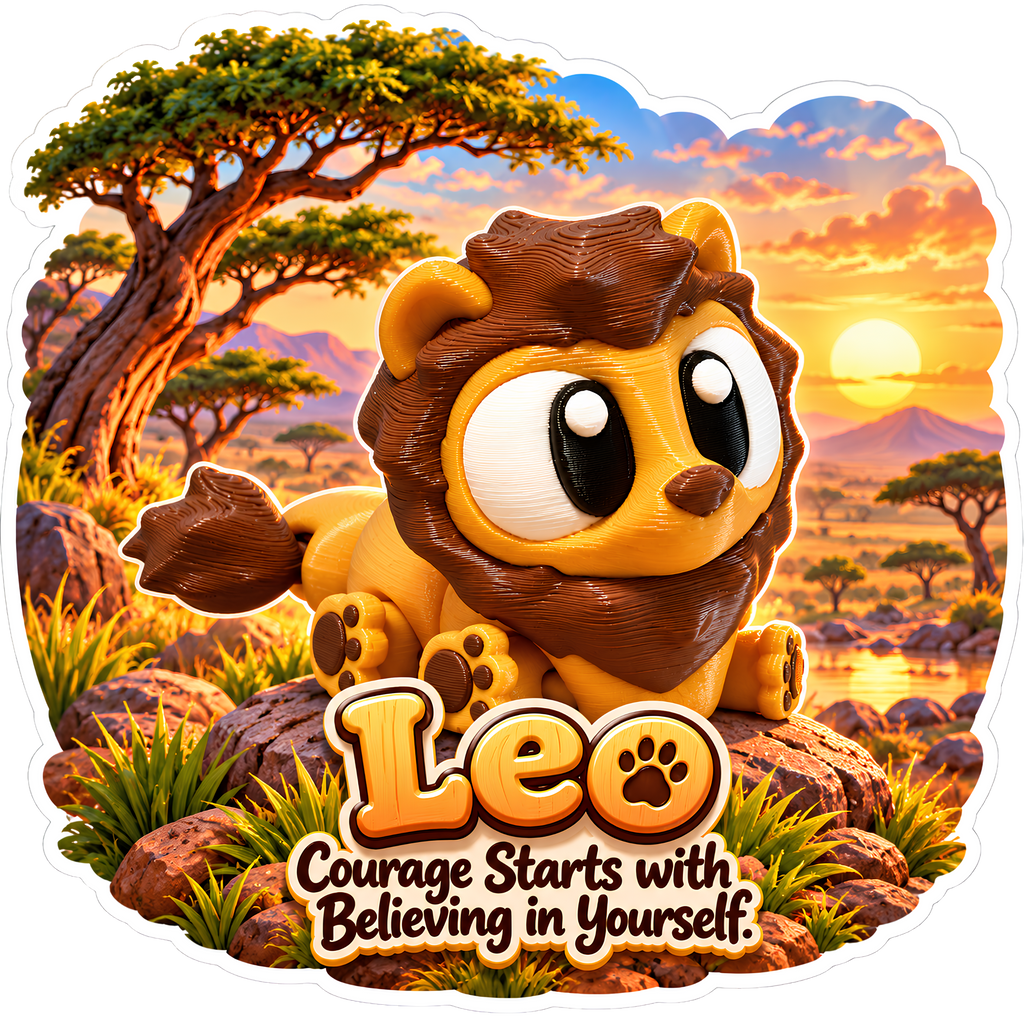 Leo the Lion - Mini Mate | 3D Articulated Lion + Matching 3" Vinyl Sticker