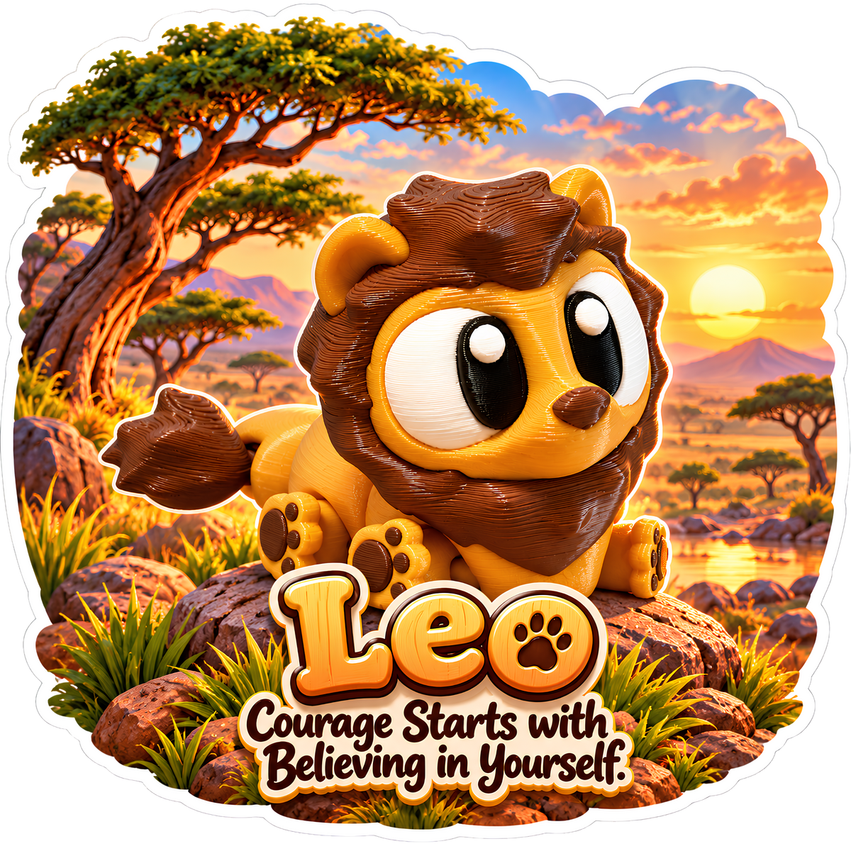 Leo the Lion - Mini Mate | 3D Articulated Lion + Matching 3" Vinyl Sticker