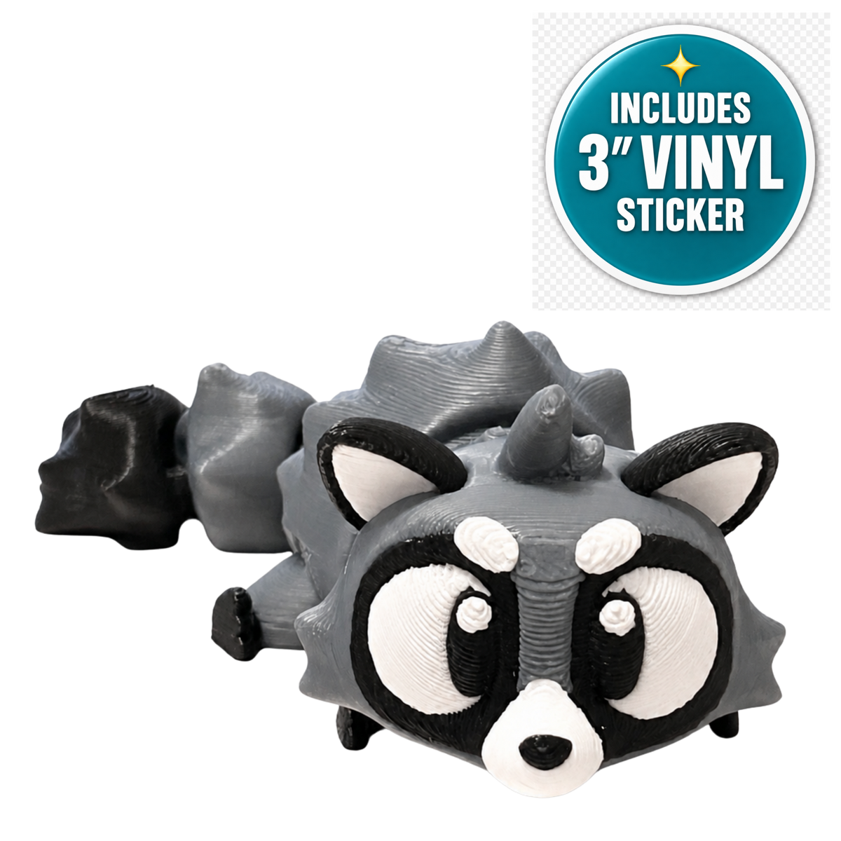 Bandit the Raccoon - Mini Mate | 3D Printed Articulated Raccoon + Matching 3" Vinyl Sticker