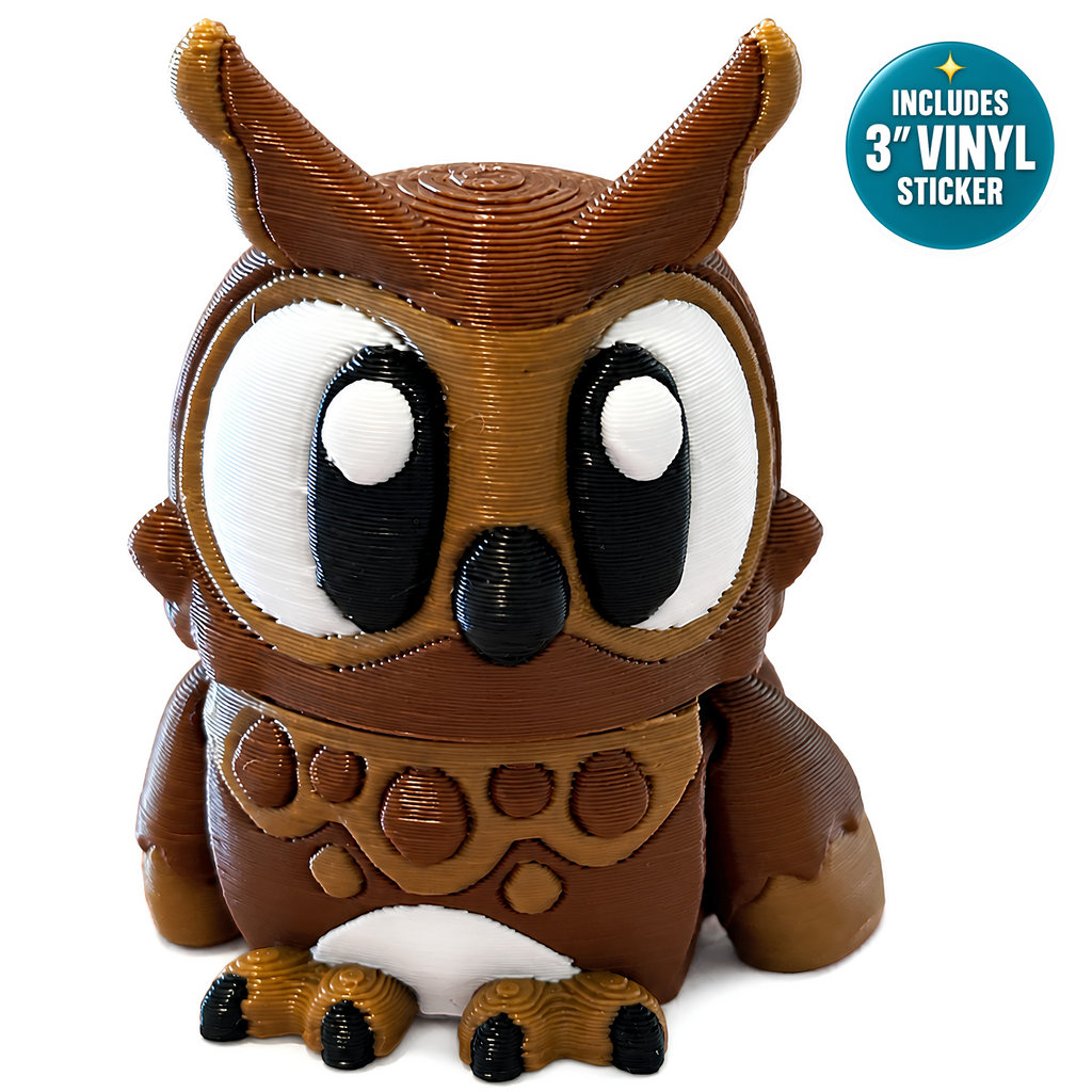 Olive the Owl - Mini Mate | 3D Articulated Owl + Matching 3" Vinyl Sticker