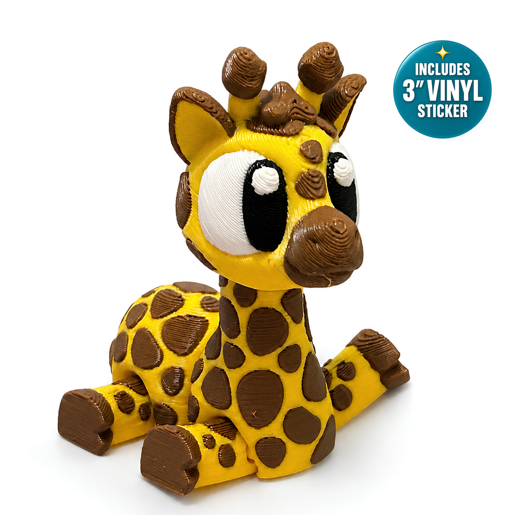 Gemma the Giraffe - Mini Mate | 3D Articulated Giraffe + Matching 3" Vinyl Sticker