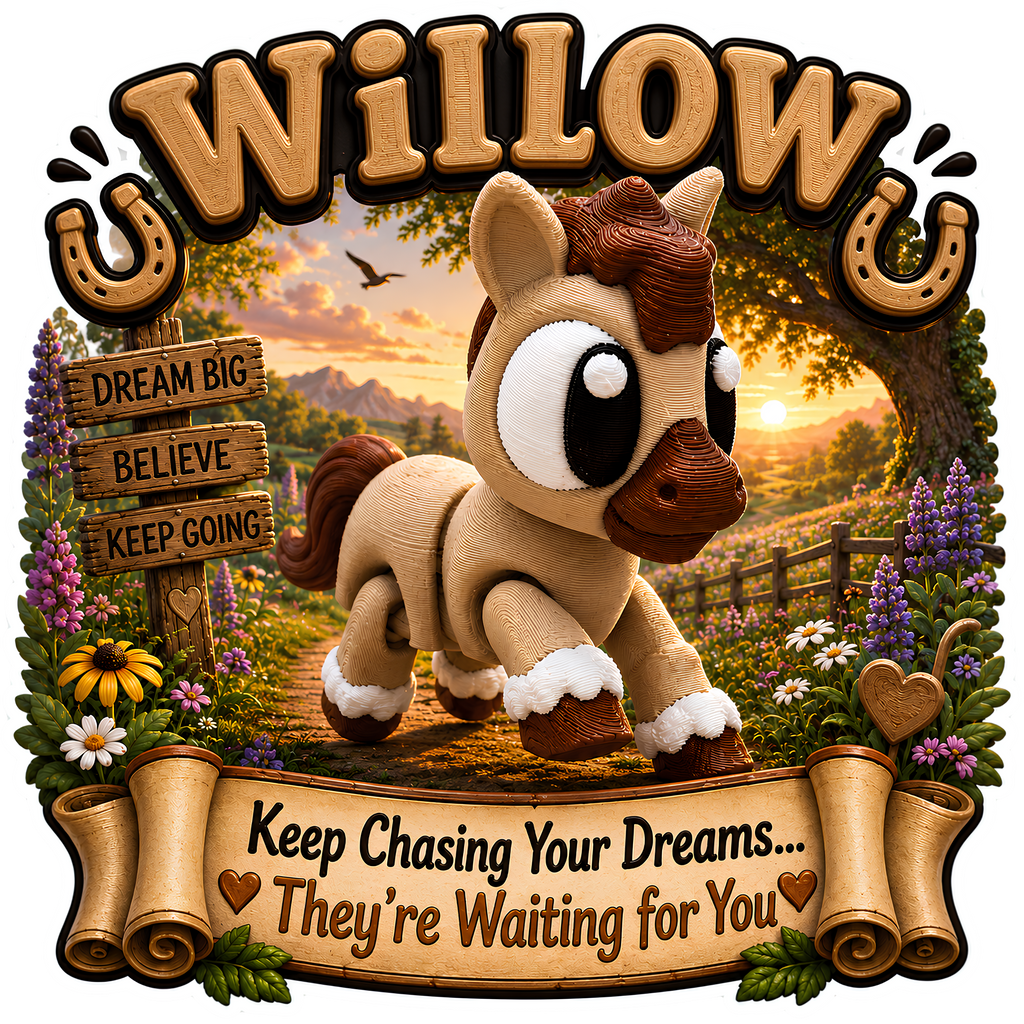 Willow the Horse - Mini Mate | 3D Printed Articulated Horse + Matching 3" Vinyl Sticker